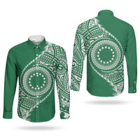 Cook Islands Gospel Day Couples Matching Mermaid Dress and Long Sleeve Button Shirt Green Tribal Curves