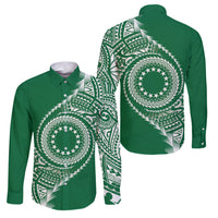Cook Islands Gospel Day Family Matching Off Shoulder Short Dress and Hawaiian Shirt Green Tribal Curves