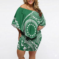 Cook Islands Gospel Day Off Shoulder Short Dress Green Tribal Curves