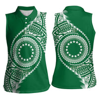 Cook Islands Gospel Day Women Sleeveless Polo Shirt Green Tribal Curves
