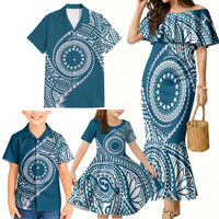 Cook Islands Gospel Day Family Matching Mermaid Dress and Hawaiian Shirt Blue Tribal Curves