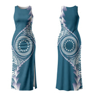 Cook Islands Gospel Day Family Matching Tank Maxi Dress and Hawaiian Shirt Blue Tribal Curves