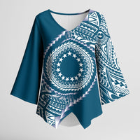 Cook Islands Gospel Day Kimono Sleeve Blouse Blue Tribal Curves
