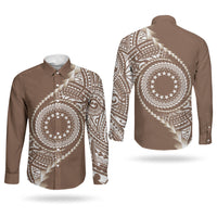 Cook Islands Gospel Day Couples Matching Short Sleeve Bodycon Dress and Long Sleeve Button Shirt Brown Tribal Curves
