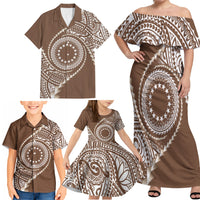 Cook Islands Gospel Day Family Matching Off Shoulder Maxi Dress and Hawaiian Shirt Brown Tribal Curves
