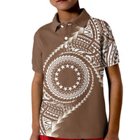 Cook Islands Gospel Day Kid Polo Shirt Brown Tribal Curves