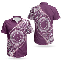 Cook Islands Gospel Day Couples Matching Off Shoulder Short Dress and Hawaiian Shirt Maroon Tribal Curves