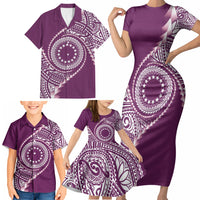 Cook Islands Gospel Day Family Matching Short Sleeve Bodycon Dress and Hawaiian Shirt Maroon Tribal Curves