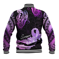 Pancreatic Cancer Awareness Baseball Jacket Keep Calm And Fight On Polynesian Pattern LT05 - Polynesian Pride