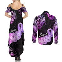 Pancreatic Cancer Awareness Couples Matching Summer Maxi Dress and Long Sleeve Button Shirt Keep Calm And Fight On Polynesian Pattern LT05 - Polynesian Pride