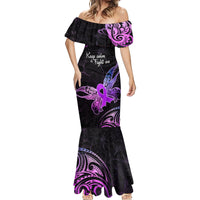 Pancreatic Cancer Awareness Mermaid Dress Keep Calm And Fight On Polynesian Pattern LT05 - Polynesian Pride