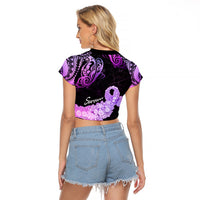 Pancreatic Cancer Awareness Raglan Cropped T Shirt Keep Calm And Fight On Polynesian Pattern LT05 - Polynesian Pride