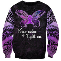 Pancreatic Cancer Awareness Sweatshirt Keep Calm And Fight On Polynesian Pattern LT05 Unisex Purple - Polynesian Pride
