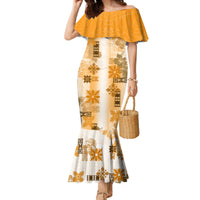 Hawaiian Quilt Family Matching Mermaid Dress and Hawaiian Shirt Vintage Pattern Brown LT05 Mom's Dress Brown - Polynesian Pride