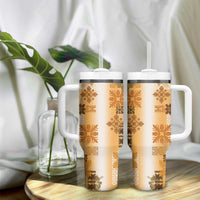 Hawaiian Quilt Tumbler With Handle Vintage Pattern Brown