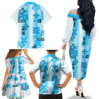 Hawaiian Quilt Family Matching Off Shoulder Long Sleeve Dress and Hawaiian Shirt Vintage Pattern Blue LT05 - Polynesian Pride