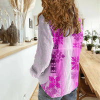 Hawaiian Quilt Women Casual Shirt Vintage Pattern Pink LT05 - Polynesian Pride