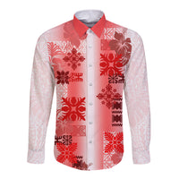 Hawaiian Quilt Long Sleeve Button Shirt Vintage Pattern Red LT05 Unisex Red - Polynesian Pride