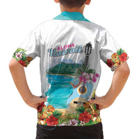 Aloha Hawaii Waikiki Beach Landscape Family Matching Long Sleeve Bodycon Dress and Hawaiian Shirt