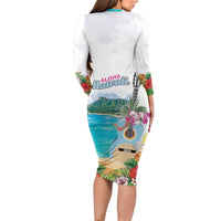 Aloha Hawaii Waikiki Beach Landscape Long Sleeve Bodycon Dress