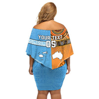 Custom Fiji Tapa And Australia Aboriginal Together Off Shoulder Short Dress LT05 - Polynesian Pride