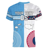 Custom Fiji And USA Palm Tree With Eagle Women V Neck T Shirt LT05 - Polynesian Pride