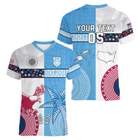 Custom Fiji And USA Palm Tree With Eagle Women V Neck T Shirt LT05 - Polynesian Pride