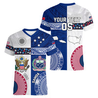 Custom Samoa And USA Together Women V Neck T Shirt LT05 - Polynesian Pride