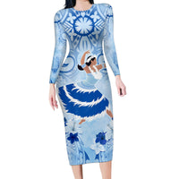 Cook Islands Women's Day Family Matching Long Sleeve Bodycon Dress and Hawaiian Shirt With Polynesian Pattern LT05 Mom's Dress Blue - Polynesian Pride