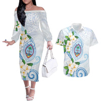 Guam Chamorro Couples Matching Off The Shoulder Long Sleeve Dress and Hawaiian Shirt Guasali Flowers Curves Style