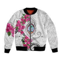 Guam Chamorro Bomber Jacket Curves Polynesian Tattoo Mix Bougainvillea