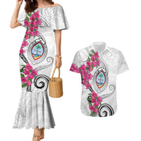 Guam Chamorro Couples Matching Mermaid Dress and Hawaiian Shirt Curves Polynesian Tattoo Mix Bougainvillea