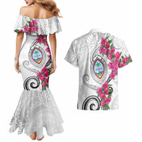 Guam Chamorro Couples Matching Mermaid Dress and Hawaiian Shirt Curves Polynesian Tattoo Mix Bougainvillea