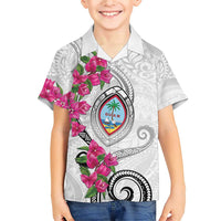 Guam Chamorro Family Matching Short Sleeve Bodycon Dress and Hawaiian Shirt Curves Polynesian Tattoo Mix Bougainvillea