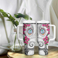 Guam Chamorro Tumbler With Handle Curves Polynesian Tattoo Mix Bougainvillea
