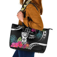 Hafa Adai Guam Leather Tote Bag Polynesian Tattoo Tropical Flowers