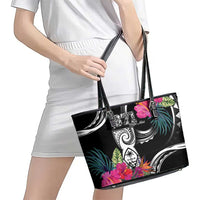 Hafa Adai Guam Leather Tote Bag Polynesian Tattoo Tropical Flowers