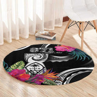 Hafa Adai Guam Round Carpet Polynesian Tattoo Tropical Flowers