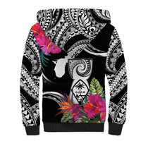 Hafa Adai Guam Sherpa Hoodie Polynesian Tattoo Tropical Flowers