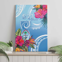 Hafa Adai Guam Canvas Wall Art Tropical Flowers Blue Gradient