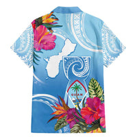 Hafa Adai Guam Family Matching Mermaid Dress and Hawaiian Shirt Tropical Flowers Blue Gradient