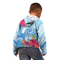Hafa Adai Guam Kid Hoodie Tropical Flowers Blue Gradient