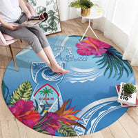 Hafa Adai Guam Round Carpet Tropical Flowers Blue Gradient