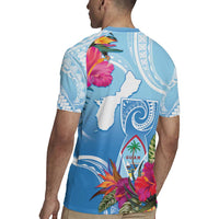 Hafa Adai Guam Rugby Jersey Tropical Flowers Blue Gradient