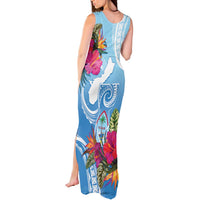Hafa Adai Guam Tank Maxi Dress Tropical Flowers Blue Gradient