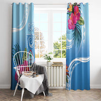 Hafa Adai Guam Window Curtain Tropical Flowers Blue Gradient