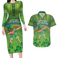 Personalised Hawaii Saint Patrick's Day Couples Matching Long Sleeve Bodycon Dress and Hawaiian Shirt Let's Get Fit Shaced