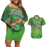 Personalised Hawaii Saint Patrick's Day Couples Matching Off Shoulder Short Dress and Hawaiian Shirt Let's Get Fit Shaced