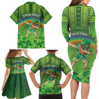 Personalised Hawaii Saint Patrick's Day Family Matching Long Sleeve Bodycon Dress and Hawaiian Shirt Let's Get Fit Shaced