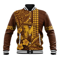Personalised Hawaii Mililani High School Baseball Jacket Tribal Tattoo With Hibiscus Flowers